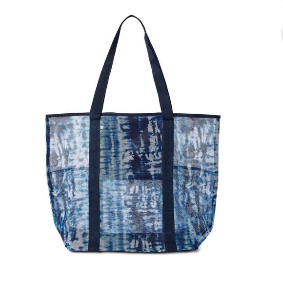Navy Blue Tie-dye Printed Mesh Tote Bag - Picture 1 of 4